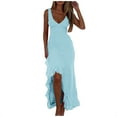 thumbnail image 6 of Tumotour Summer Tank Dress for Women Maxi Dress Women's Sexy Fashion Slim V-neck Ruffled Slit Dress, 6 of 9