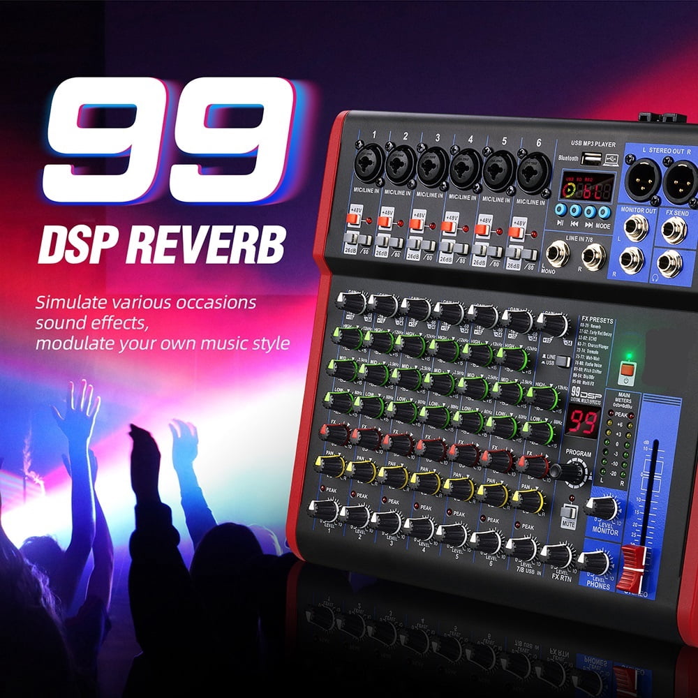 Professional Mixer, DJ Mixer with Bluetooth 5.0 99 DSP Digital Effects for Studios, Bars