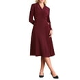 thumbnail image 2 of Vestido midi plisado de línea A con cuello de muesca y mangas largas para mujer Inspire Chic XL color rojo vino, 2 of 5