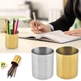 thumbnail image 1 of Stainless Steel Pen Holder | Electroplated Desktop Storage Container | Flower Vase Design | Circular Cylinder Shape | Multifunctional Organizer | Modern Metal Finish | Includes 1 Pen, 1 of 5
