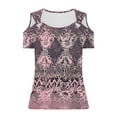 thumbnail image 7 of DeHolifer Women's T-Shirts V-Neck Hollow Out Floral Printed Breathable Short Sleeve Casual Loose Blouse T-Shirts Pink S, 7 of 7