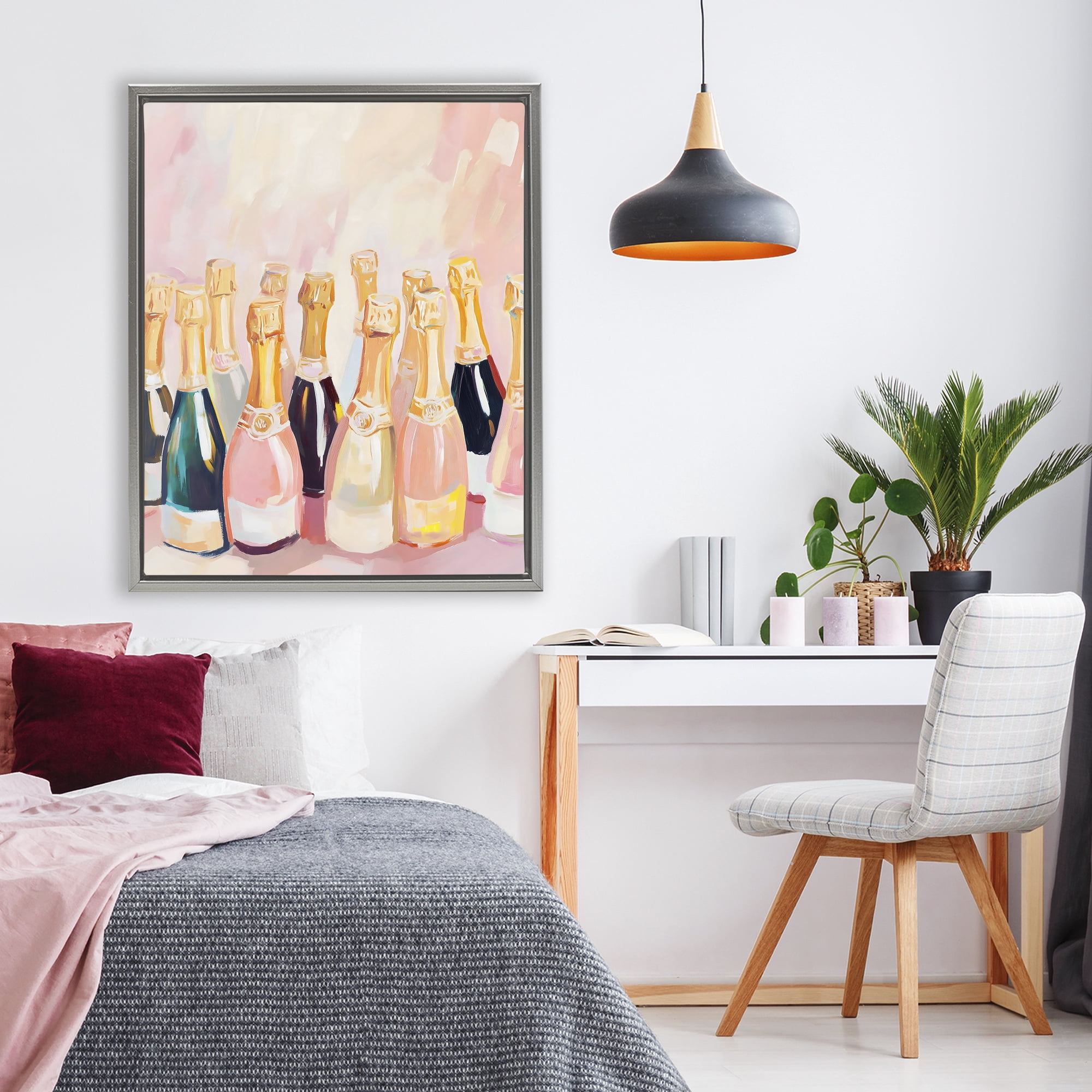 Stupell Industries Blush Champagne Bottles Collection Gray Framed Floater Canvas Wall Art, design by The Prints Vibe