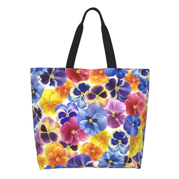 Rocae The Garden Tricolor Pansy Flower for Big Capacity Shoulder Bag with Pockets,Tote Bag for Women Handbag