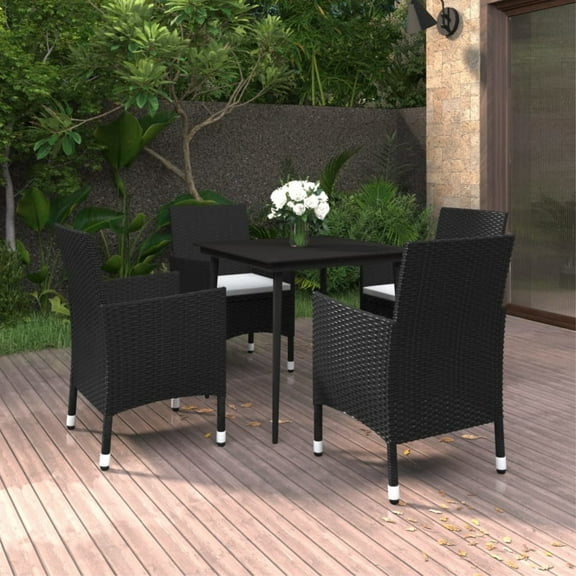 Casafoyer 5 Piece Patio Dining Set with Cushions Poly Rattan and Glass