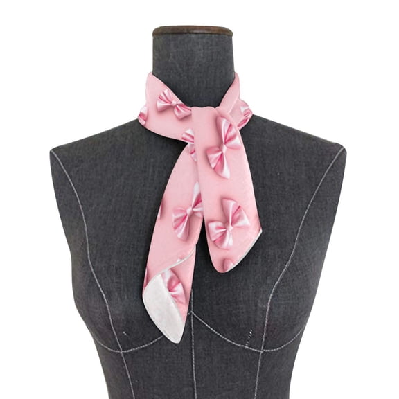 Square Scarf 24x24 Inch Pink Simple Bows Silky Satin Sun Protection Neck Scarf for Women Multi-Purpose Head Wrap Bandana for Hair Bag Decoration