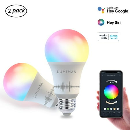 

Smart Light Bulbs Wi-Fi LED Lights Multi-Colored and Warm to Cool White Works with Alexa Google Assistant and Siri No Hub Required 2 Pack A19 E26 7.5W 800LM