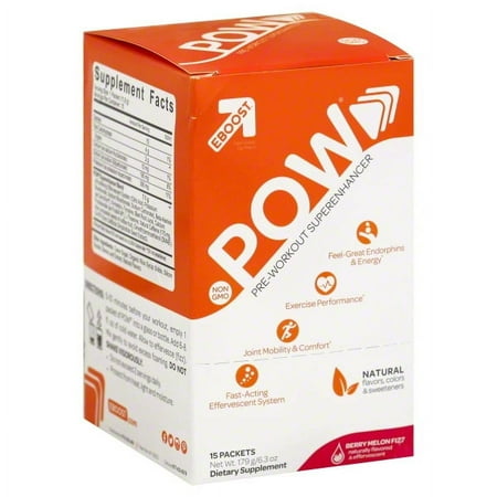 Eboost Naturally Flavored Berry Melon Fizz POW Pre-Workout Powder 15 servings