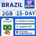 thumbnail image 1 of Plan de datos eSIM JETSIM Brasil de 2 GB por 15 días, 1 of 7