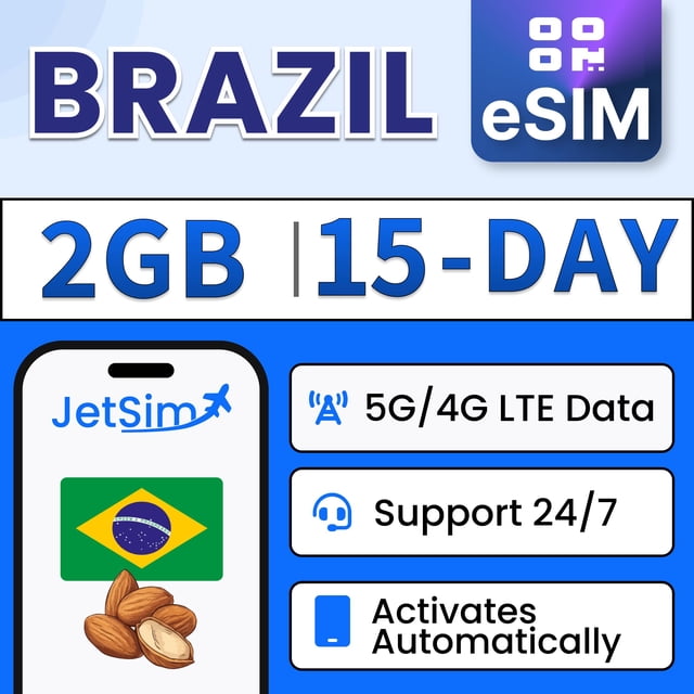 Plan de datos eSIM JETSIM Brasil de 2 GB por 15 días