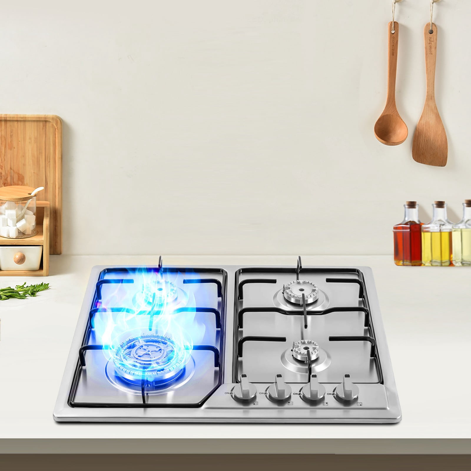 4 Burners Built-in Stainless Steel Gas Cooktop Natural Gas Stove Top for Domestic Commercial Cooking