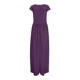 thumbnail image 5 of DHFJKG Wedding Guest Dresses For Women Summer V Neck Short Sleeve Bohemian Flowy Swing A-Line Solid Color Maxi Sundress Trendy Dresses, 5 of 5