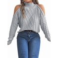thumbnail image 3 of Womens Cold Shoulder Sweaters 2025 Fall Winter Long Sleeve Soft Chunky Cable Knit Pullovers Jumper Tops Grey M, 3 of 10