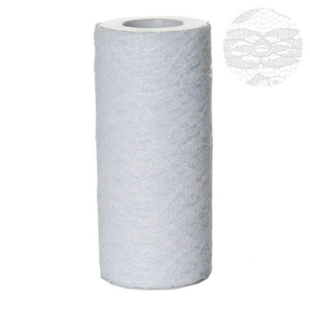 Shimmer Roll - Floral Shimmer Lace Glitter Tulle Fabric Roll For Wedding Party Decorations - White- 6
