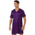 thumbnail image 2 of Lejafay Men's Nightshirt Soft Loose Pajama Sleep Shirt Nightwear Short Sleeve Nightgown V-Neck Purple XXL, 2 of 6