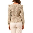 thumbnail image 3 of Allegra K Women's Floral Printed Top Long Sleeve Round Neck Ruffle Collar Blouse, 3 of 6