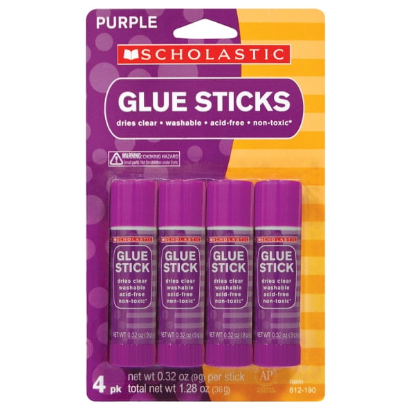 Scholastic Glue Sticks, 0.32 Oz., Purple, Pack Of 4