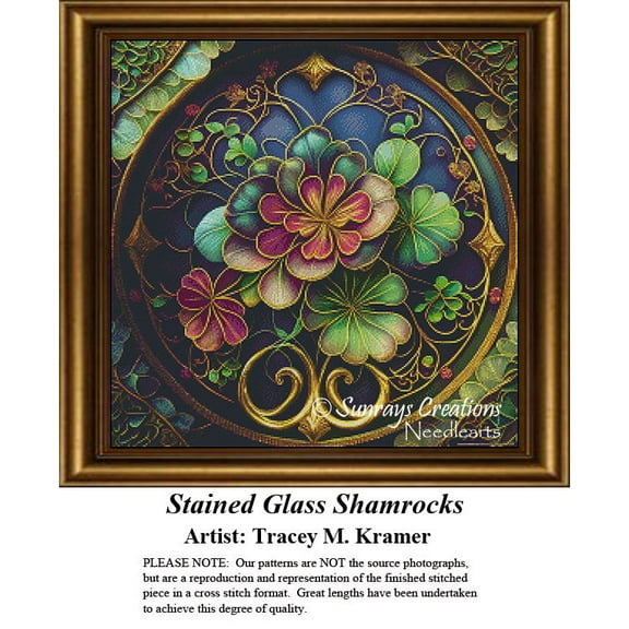 Fractal Cross Stitch Patterns | Stained Glass Shamrocks (Pattern Only, You Provide The Floss and Fabric)