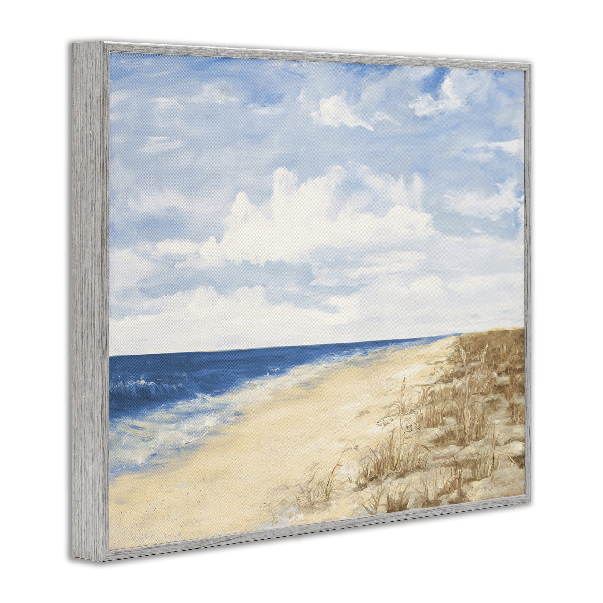 Stupell Industries Calm Beach Painting Coastal Painting Gray Framed Art Print Wall Art, 20 x 16