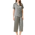 thumbnail image 2 of INSPIRE CHIC Women's Satin Pajamas Sets Short Sleeve Button Tops with Capri Pants 2 Pcs Loungewear XS Grey, 2 of 6