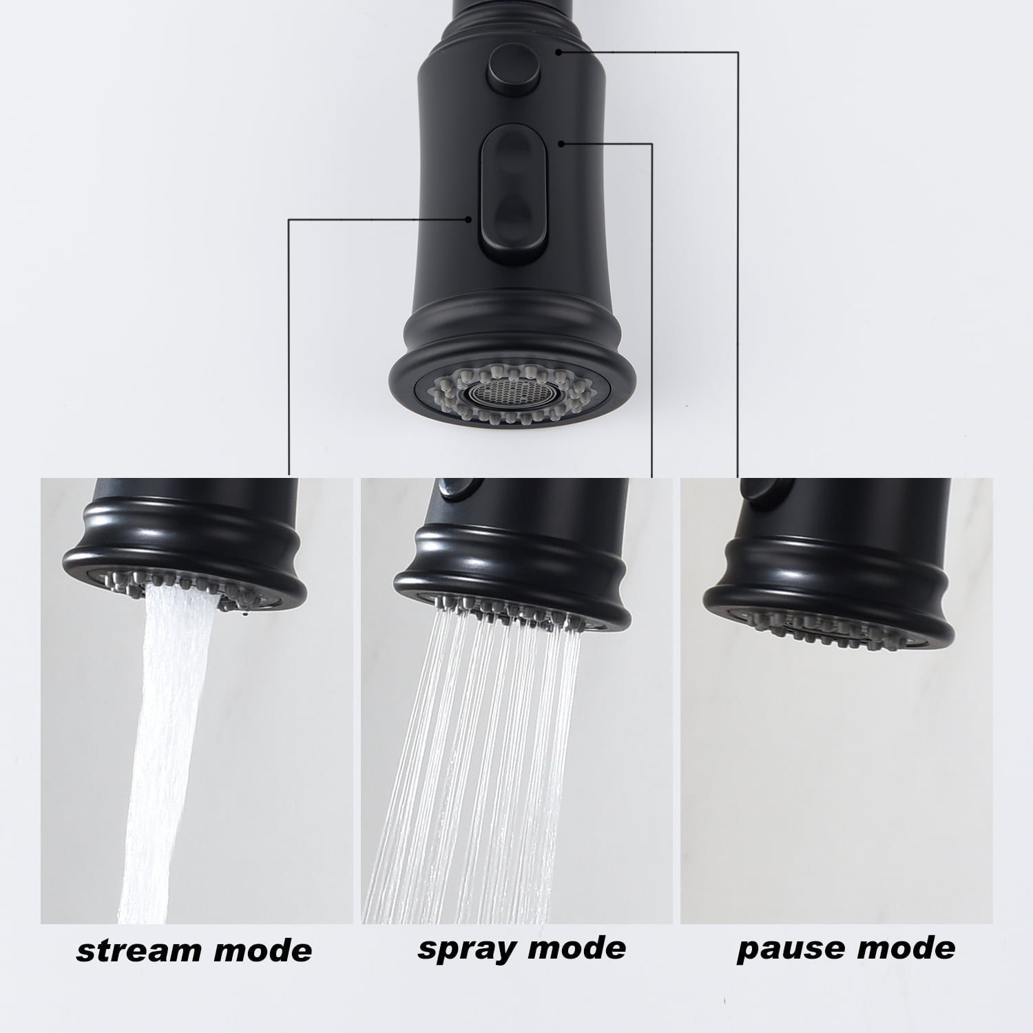 Izzovium Matte Black Kitchen Faucet with Pull Out Sprayer, 360° Swivel High-Arc Stainless Steel Faucet, Single Handle for Easy Temperature Control, 25.59in x 12.59in x 2.95in