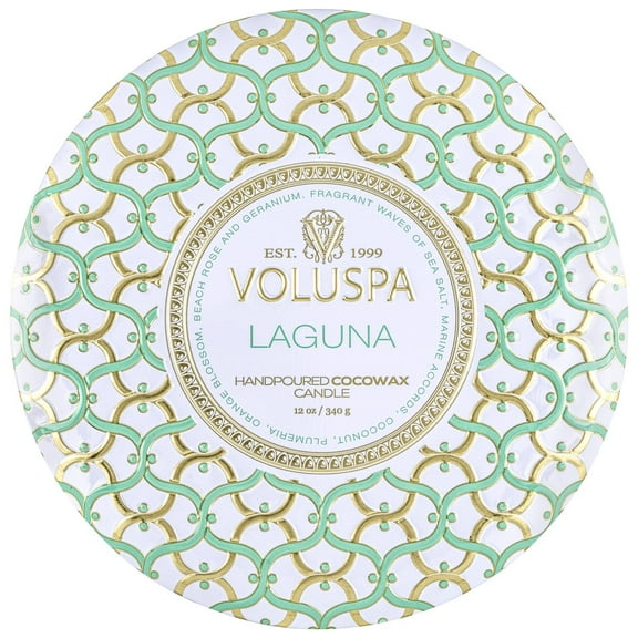 Voluspa 264656 12 oz 3 Wick Decorative Tin Candle, Laguna