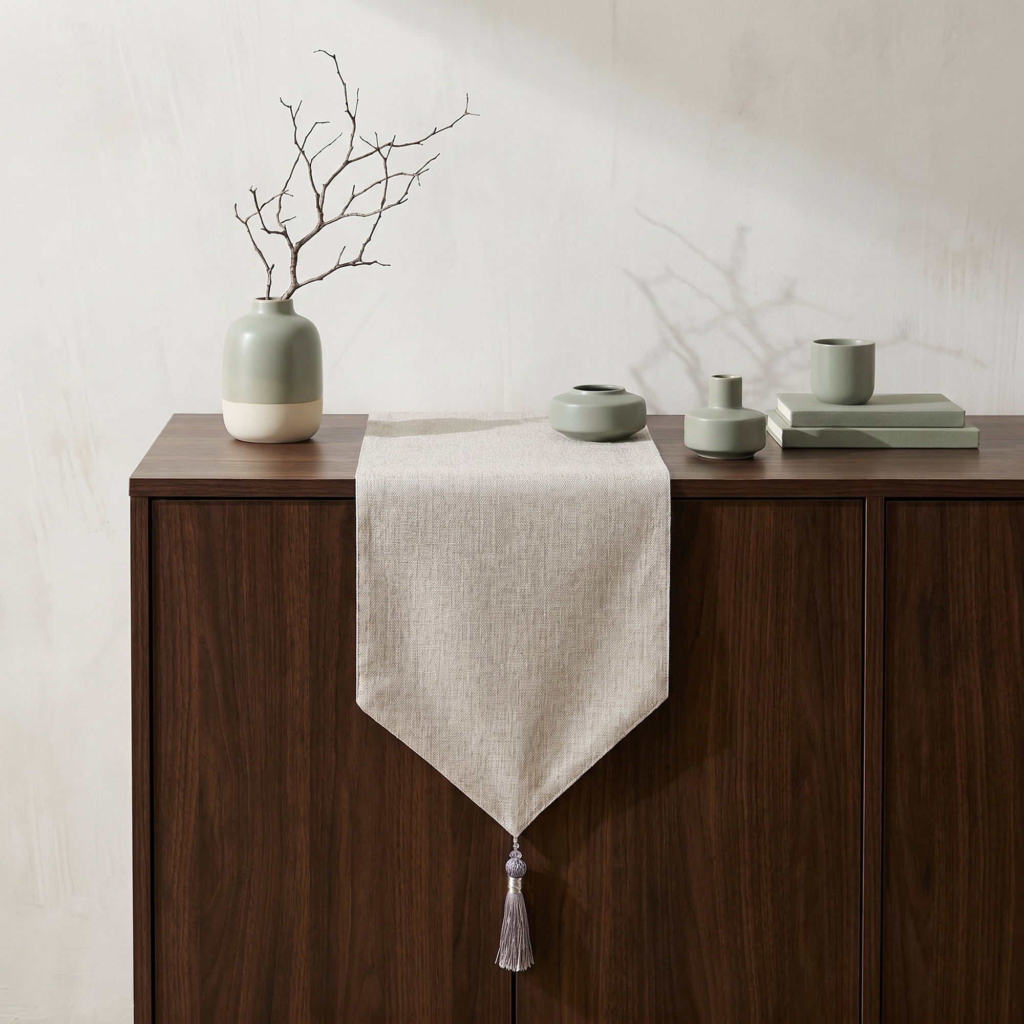 Unique Bargains Long Washable Cotton Table Runner Light Gray 12.6" x 63"
