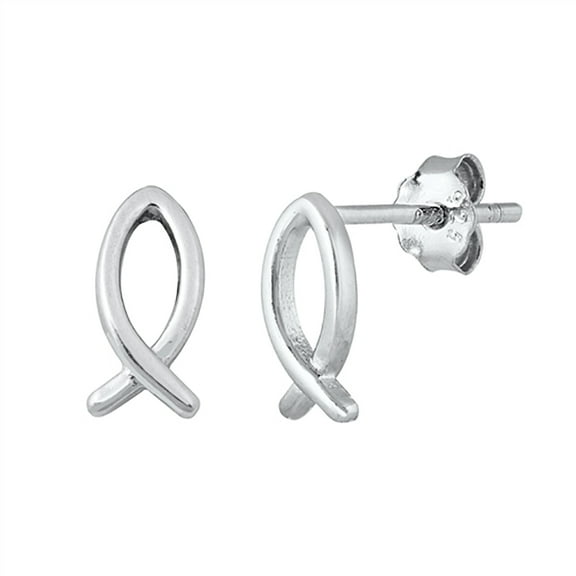 Sterling Silver Christian Faith Fish Stud Earrings