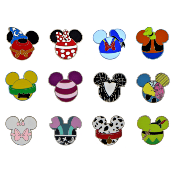 Disney Rubber Mickey Back Mickey Head Shape Character Button Pin, 5 Count