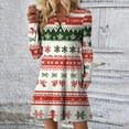 thumbnail image 2 of Women's Christmas Printed Dress Loose Fit V-Neck Casual Long Sleeve Holiday Party Dress, Flowy A-Line Vintage Style with Festive Pattern,Vermilion,Size S, 2 of 5
