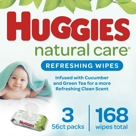 Huggies Natural Care Refreshing Baby Wipes, 3 Flip-Top Packs (168 Wipes Total)