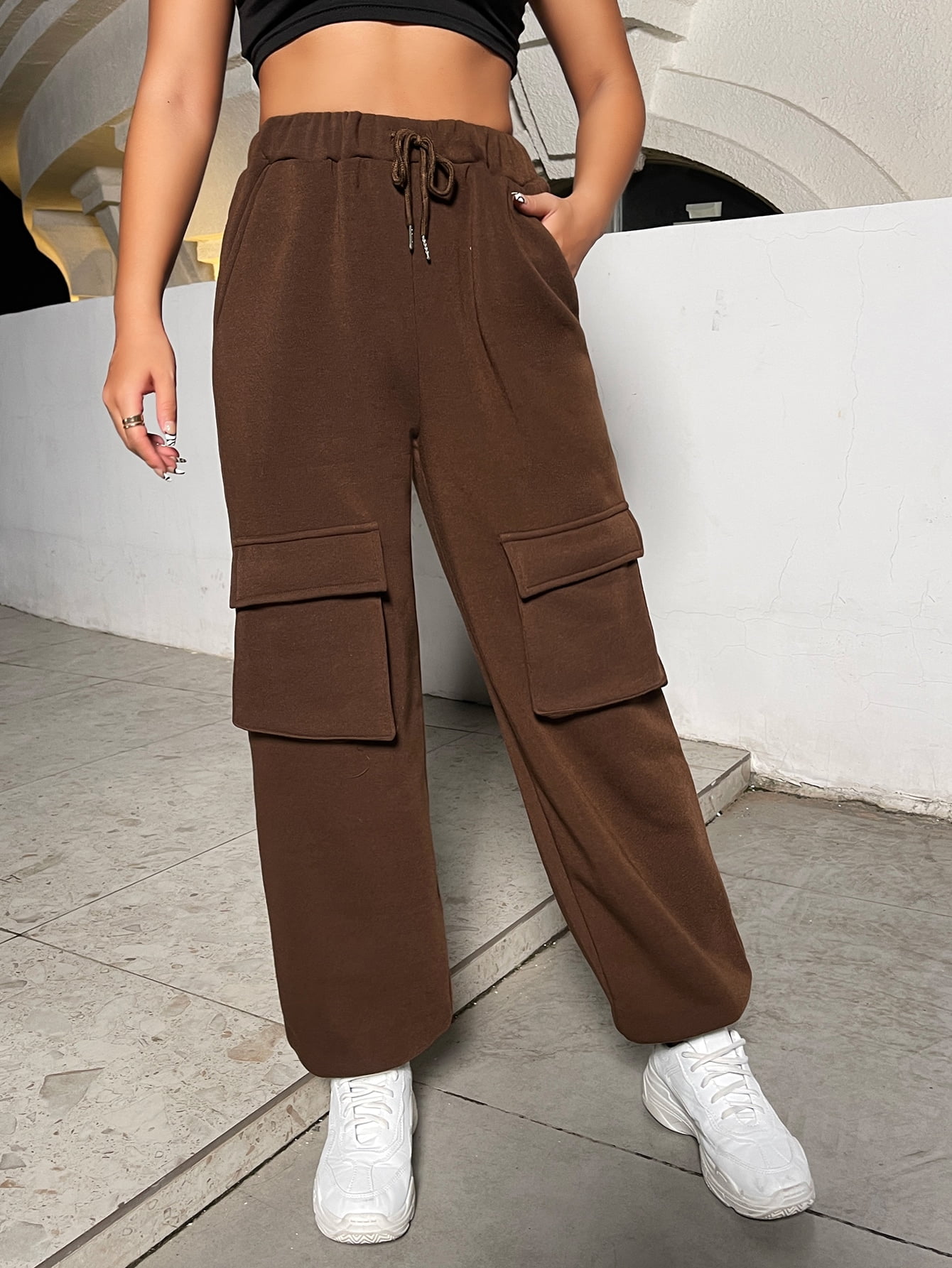 Women's Solid Drawstring Pocket Sweatpants 66313W22112