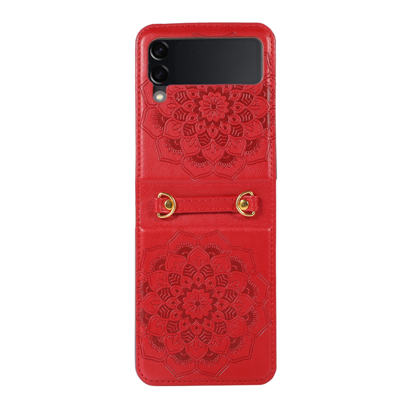 Allytech Z Flip 3 Case, Samsung Galaxy Z Flip 3 5G Phone Case, PU Leather Mandala Embossed Shockproof Protective Shoulder Strap Case Cover for Samsung Galaxy Z Flip 3 2021, Red