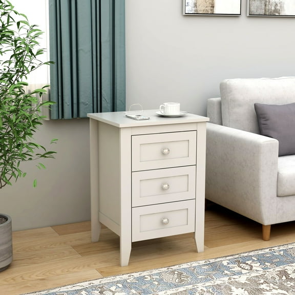 White 3 Drawer Nightstand with Charging Station