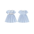 thumbnail image 2 of Suealasg Kid Girl Summer A Line Dress Stripe Print Doll Collar Short Sleeves Sailing Embroidery Dress, 2 of 9