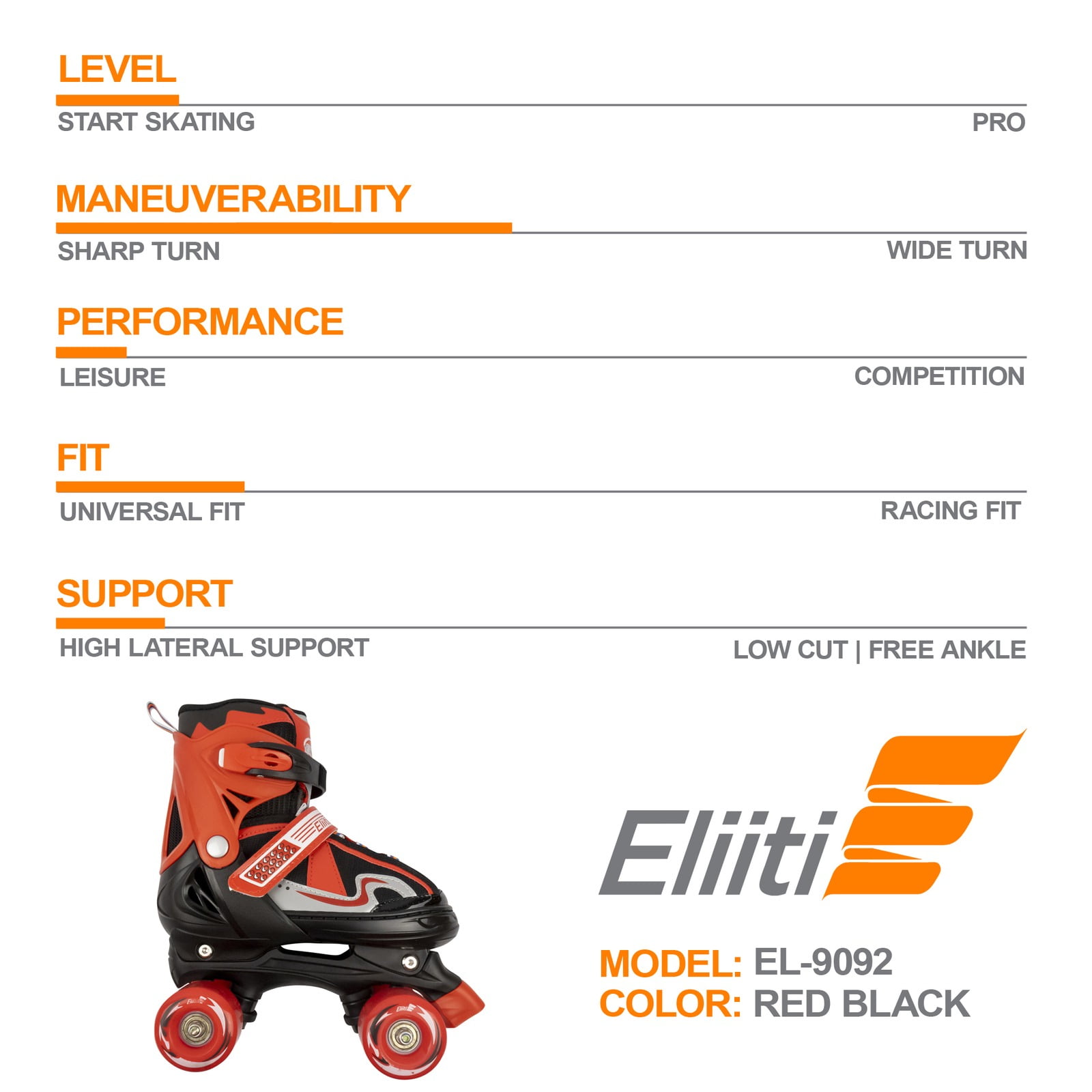Eliiti Kids Quad Roller Skates for Girls and Boys Adjustable Size 10J to 6 