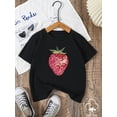 thumbnail image 2 of [Tee Fraise] T-Shirt en Coton Doux Imprimé Fraise pour Filles / Col Rond Manches Courtes avec Design Fraise Pixelisée, Lavable en Machine, Haut Décontracté Toutes Saisons Vêtements d'Été pour Filles, 2 of 7