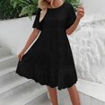 thumbnail image 3 of WMTBSRSW Women's Summer Dress Crewneck Neck Eyelet High Waist A Line Swing Short Party Dresses Loose Casual Ruffle Sleeve Comfy Dress, 3 of 6