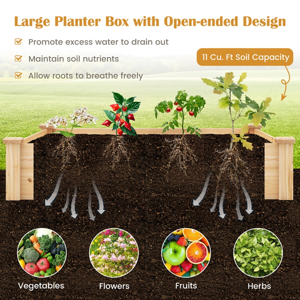 Spaco 49" x 49" x 10" Raised Garden Bed with Compost Bin and Open-ended Bottom-Natural, Outdoor Elevated Flower Box for Backyard/Patio/Gardener