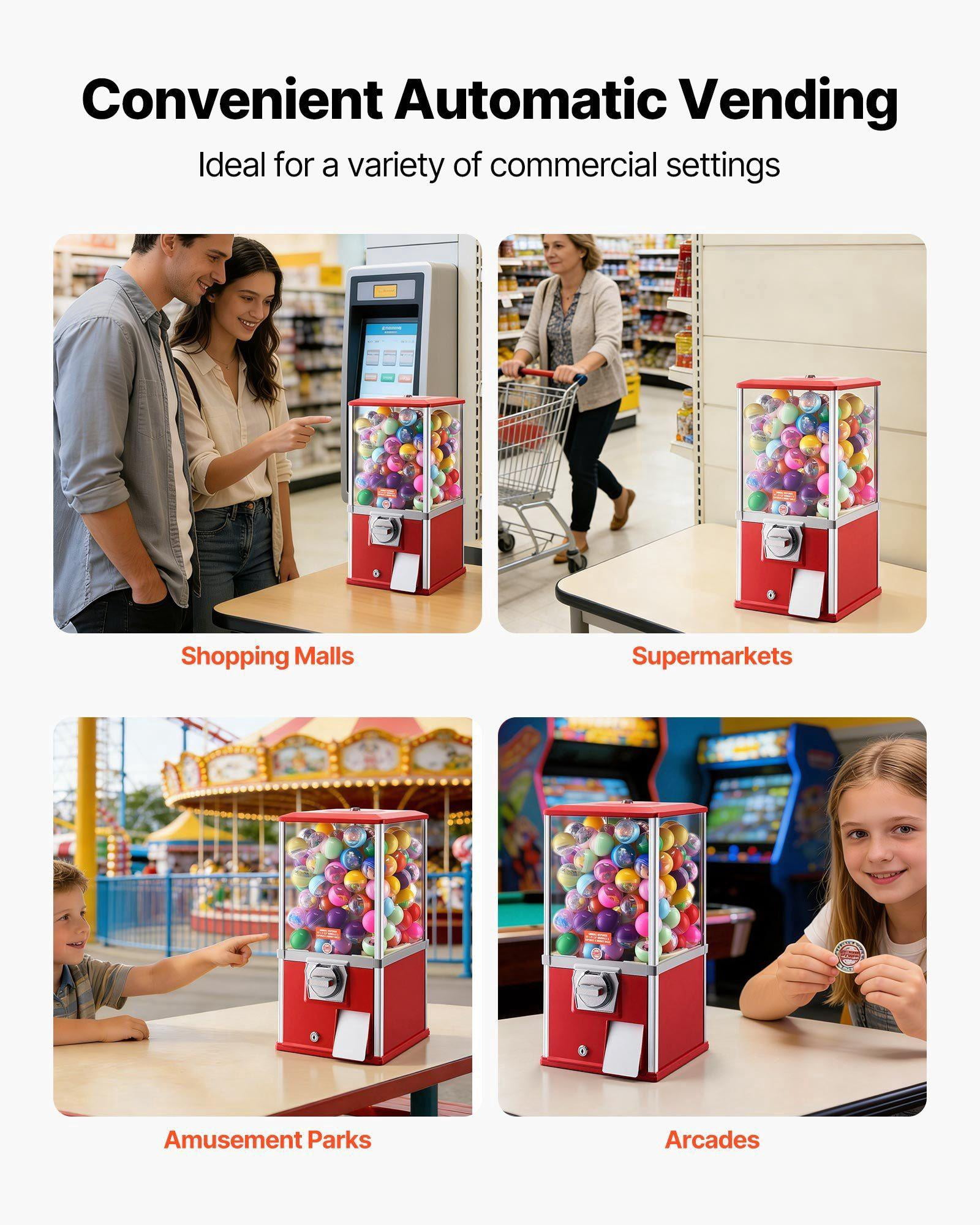 21 Inch Gumball Machine Candy Vending Dispenser Holds 180 1.77 Inch Spherical Candies for Malls Supermarkets Amusement Parks Arcades