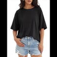 thumbnail image 2 of Camisetas de Gran Tamaño para Mujer, Corte Holgado, Cuello Redondo, Corta, Blusa Informal de Verano, Camiseta Básica Y2K para Playa Negro M, 2 of 8