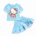 thumbnail image 3 of Hello Kitty-traje de dos piezas de algodón con dibujos animados para niñas, camiseta de manga corta con cuello redondo y Falda plisada, traje bonito y dulce, 3 of 5