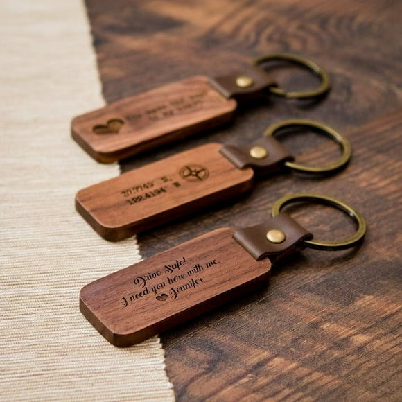 Custom Engraved Wooden Keychain, Personalized Name & Text Keyring, Customizable Gift, Key Tag, Bag Tag, Sock Stuffing, Men's Fashion Accessory, Casual Style, Stainless Steel