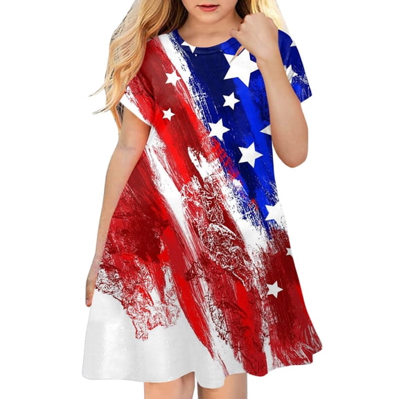Ketyyh-chn99 Girls 4th of July Dress Toddler Girl American Flag Dresses Flutter Sleeve Summer Clothes Independence Day Outfits Red,9-10 Years