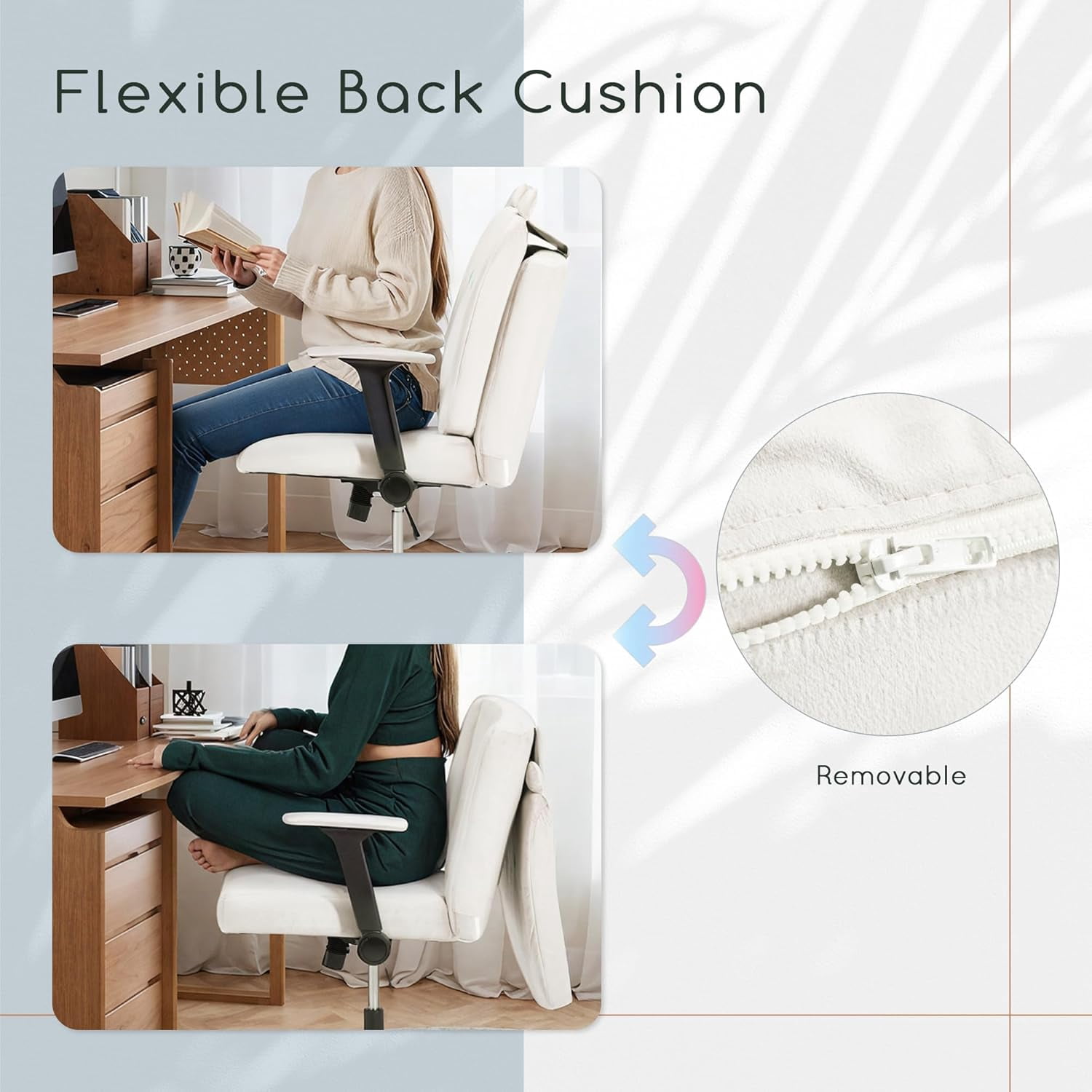 Vicluke Criss Cross Chair with Wheels, Oversized Office Chair Featuring Extra-Wide Seat & Adjustable Backrest for Home Office, Cute & Comfortable Chair for Dressing, Gaming, Reading(Beige)