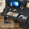 thumbnail image 6 of Homfa Executive Desk with Hutch & Power Outlets & LED Lights, Wood Writing Study Table, Home Office Computer Desk with Adjustable Shelves and Drawers, Black, 6 of 7
