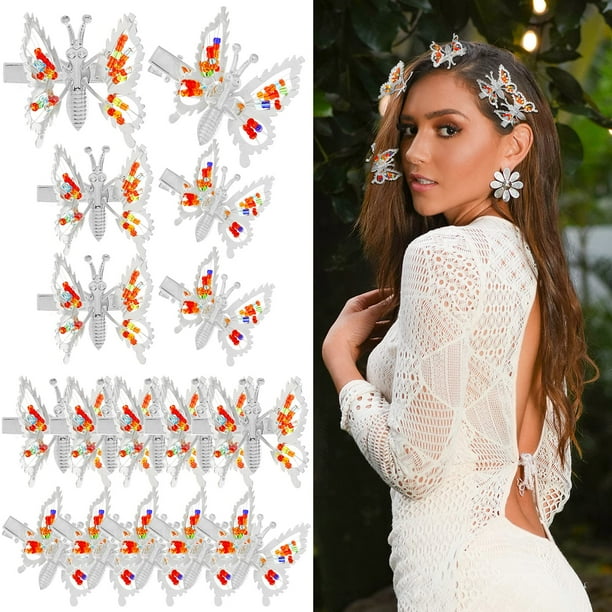 16 Pieces Moving 3D Butterfly Hair Clips Colourful Metal Springs Wings