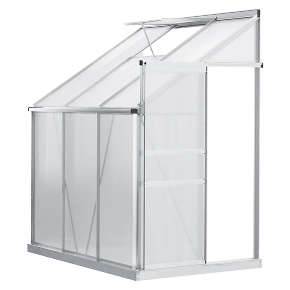 6x4 Aluminum Greenhouse - Lean-to Polycarbonate Garden Greenhouse with Vent & Sliding Door - Winter Walk-in Plant Protection