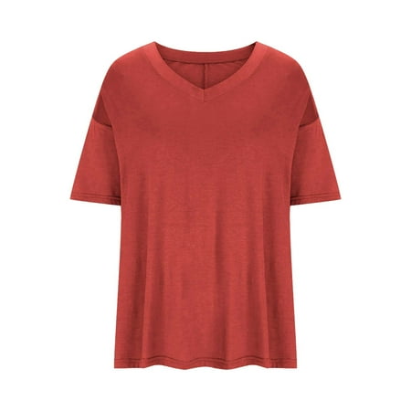 WIZUTIZ Corset Tops for Women up to 30% Off Plus Shirts Short Sleeve Loose Fit Athletic Solid Tshirts Summer-Beach Ladies Blouse Holiday Beach Trendy Tops Oversize Lightweight V-Neck T-shirt Waterme