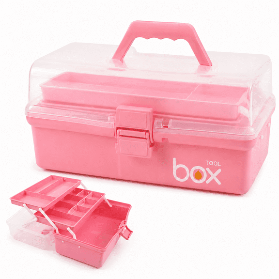 Three-Layer Multipurpose Storage Box, Folding Tool Box Art & Crafts Bead Case Sewing Supplies Organizer Plastic Box with 2 Trays 12in