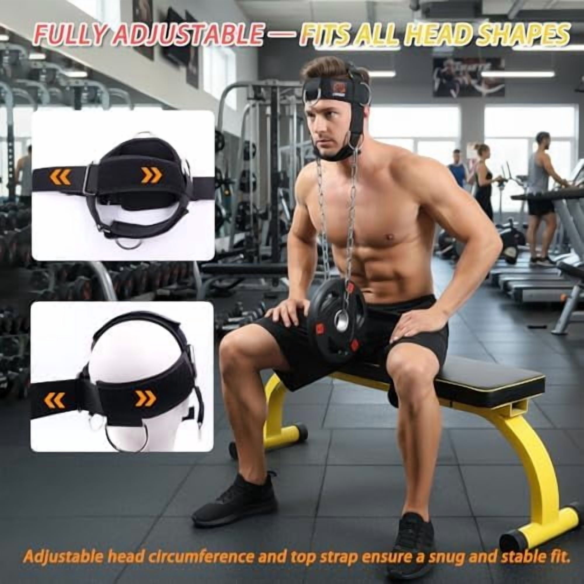 Adjustable Neck Harness for Resistance Bands & Weightlifting, Head Strap with 6 D-Rings for Multi-Directional Neck Training, Padded Chin Support for Athletes & Rehab Exercises